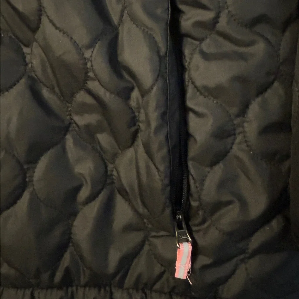 Columbia Girls XL Black Quilted Hooded Jacket Pink Fleece Lined Full Zip Coat
